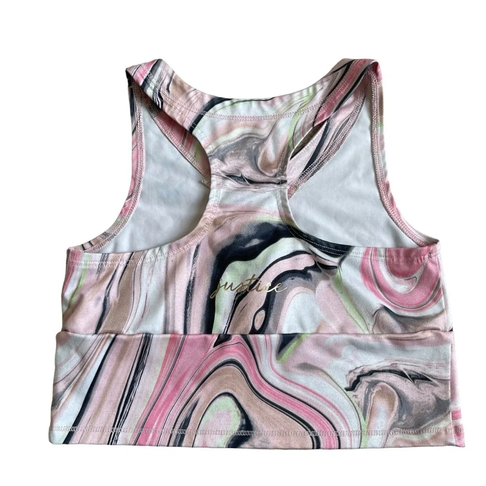 Justice Sports Bra Crisscross Long Line Girls Size M 10 Pink Athletic Yoga